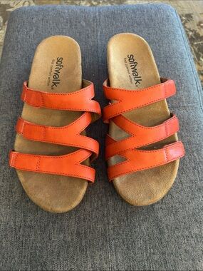 SoftWalk Orange Multi-Strap Slide Sandals